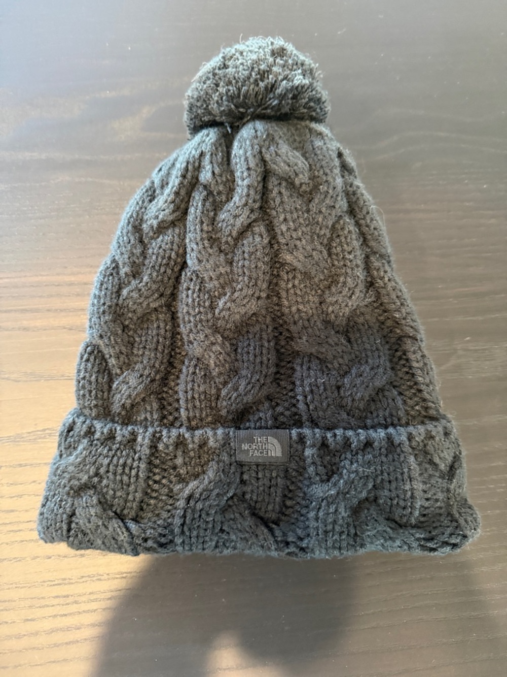 The North Face Charcoal Cable-Knit Pom Beanie